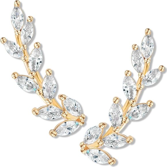 Elegant 14K Gold or Silver Leaf Ear Crawler Earrings for Women - Hypoallergenic